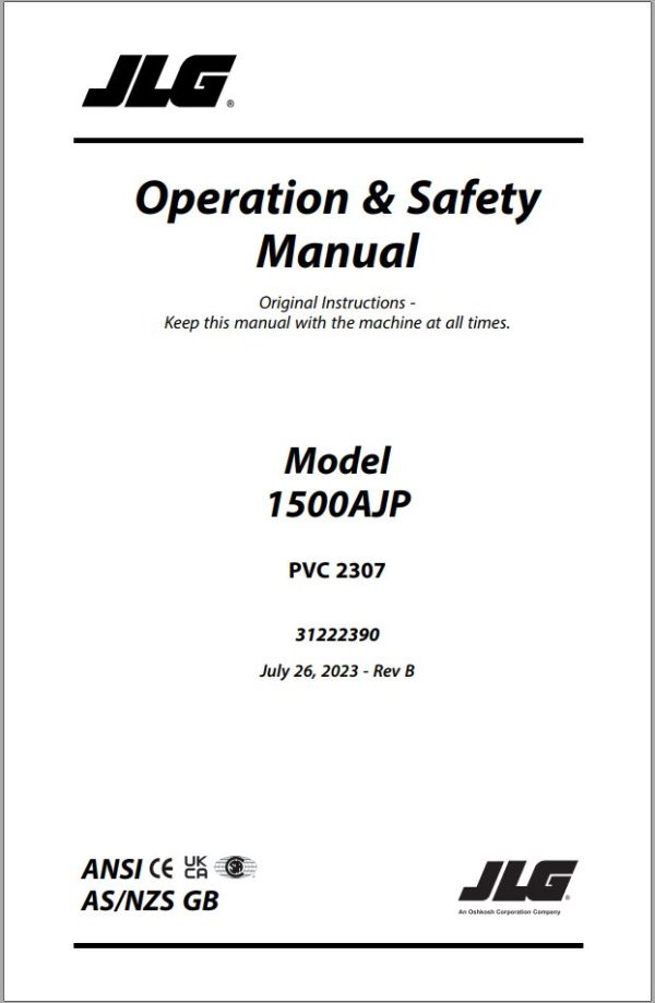 JLG Boom Lifts 1500AJP Operation Safety Manual 31222390 2023 PVC 2307