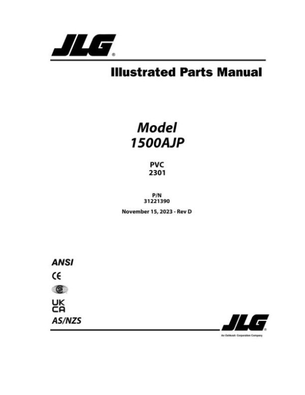 JLG Boom Lifts 1500AJP Parts Manual 31221390 2023 PVC 2301