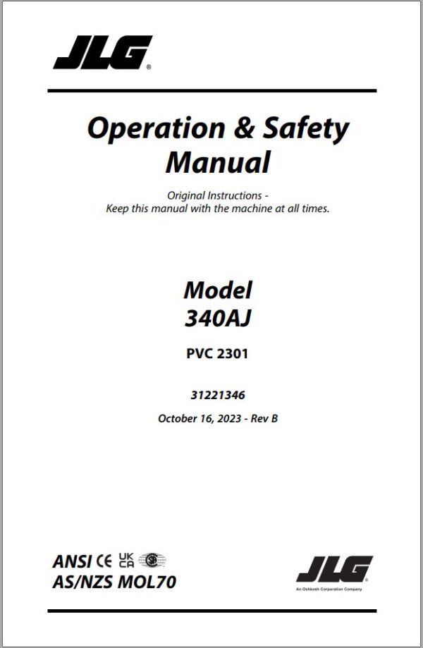 JLG Boom Lifts 340AJ Operation Safety Manual 31221346 2023 PVC 2301