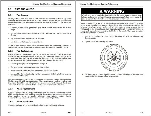 JLG Boom Lifts 340AJ Operation Safety Manual 31222351 2023 PVC 2307 1