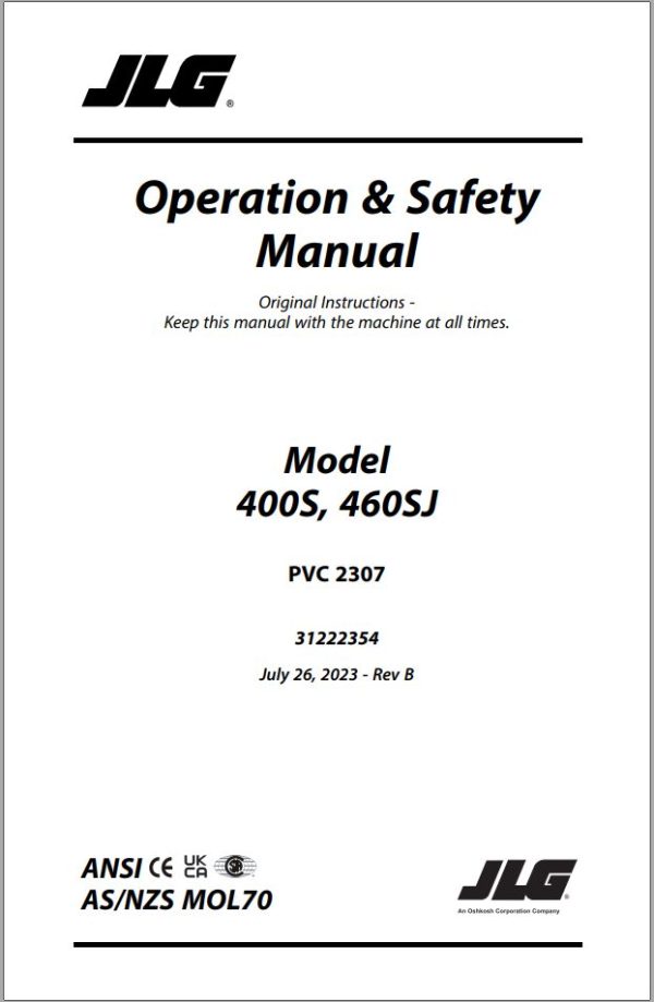 JLG Boom Lifts 400S 460SJ Operation Safety Manual 31222354 2023 PVC 2307 1