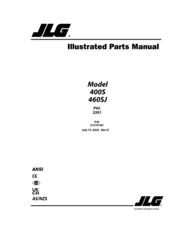 JLG Boom Lifts 400S 460SJ Parts Manual 31219193 2023 PVC 2201