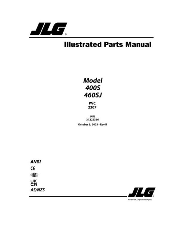 JLG Boom Lifts 400S 460SJ Parts Manual 31222356 2023 PVC 2307