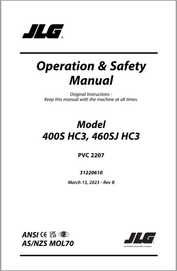 JLG Boom Lifts 400S HC3 460SJ HC3 Operation Safety Manual 31220610 2023 PVC 2207 1