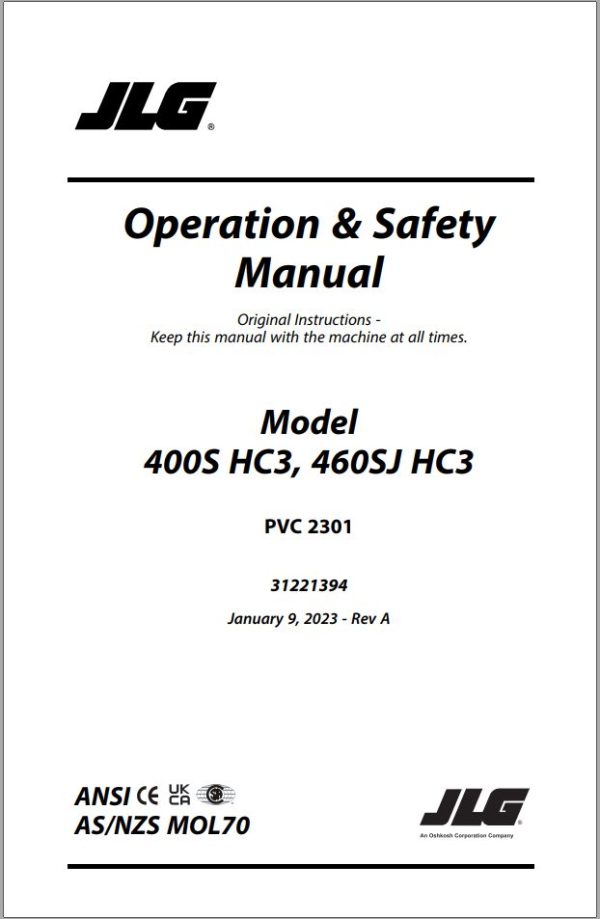 JLG Boom Lifts 400S HC3 460SJ HC3 Operation Safety Manual 31221394 2023 PVC 2301 1