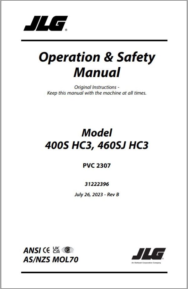 JLG Boom Lifts 400S HC3 460SJ HC3 Operation Safety Manual 31222396 2023 PVC 2307 1