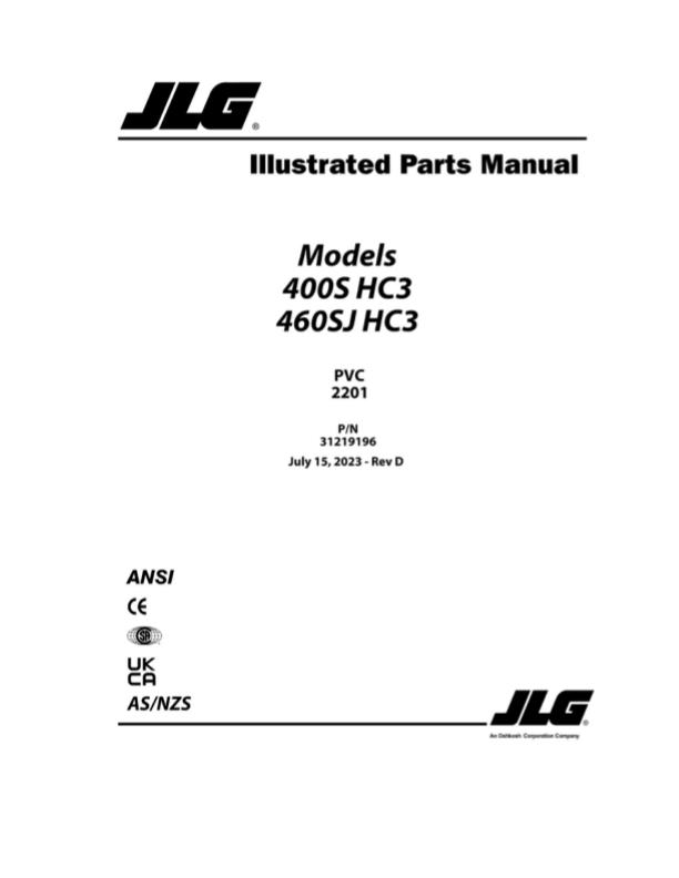 JLG Boom Lifts 400S HC3 460SJ HC3 Parts Manual 31219196 2023 PVC 2201