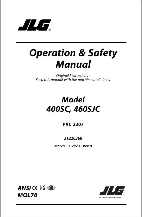 JLG Boom Lifts 400SC 460SJC Operation Safety Manual 31220368 2023 PVC 2207