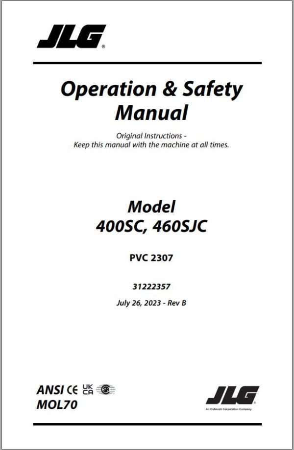 JLG Boom Lifts 400SC 460SJC Operation Safety Manual 31222357 2023 PVC 2307 1