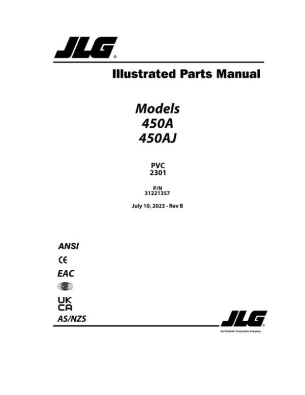 JLG Boom Lifts 450A 450AJ Parts Manual 31221357 2023 PVC 2301
