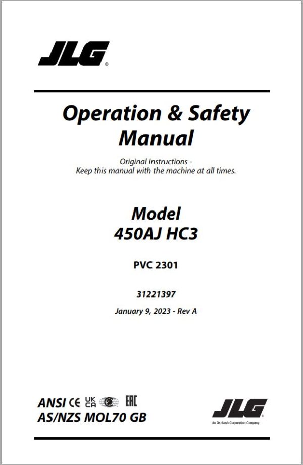 JLG Boom Lifts 450AJ HC3 Operation Safety Manual 31221397 2023 PVC 2301