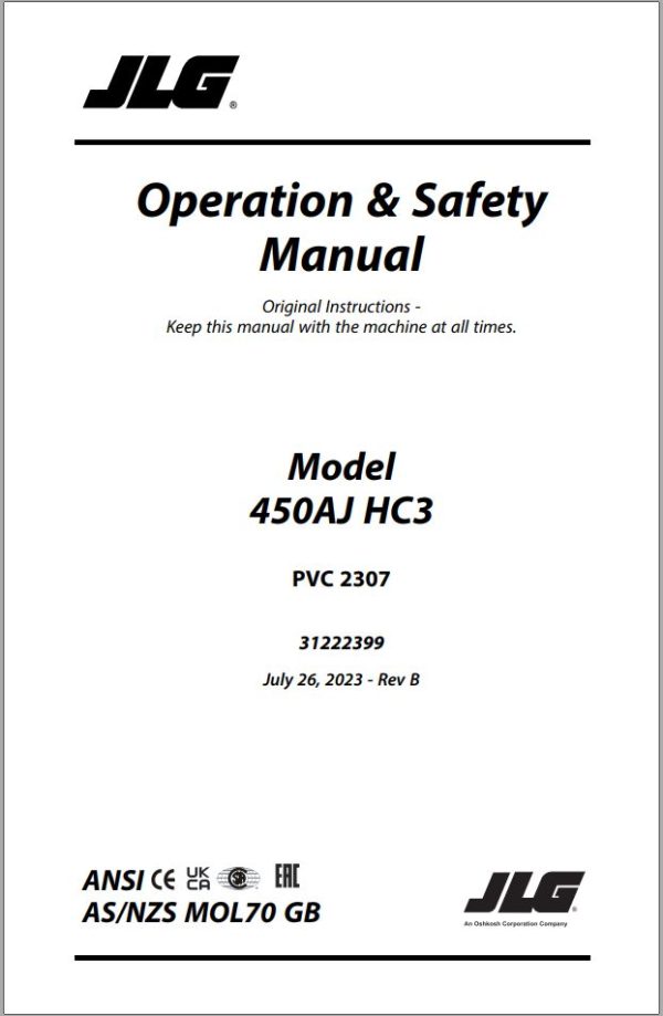 JLG Boom Lifts 450AJ HC3 Operation Safety Manual 31222399 2023 PVC 2307 1