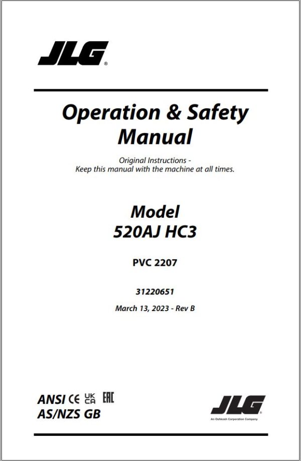 JLG Boom Lifts 520AJ HC3 Operation Safety Manual 31220651 2023 PVC 2207