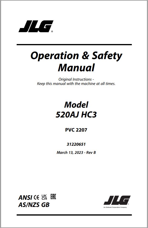 JLG Boom Lifts 520AJ HC3 Operation Safety Manual 31220651 2023 PVC 2207