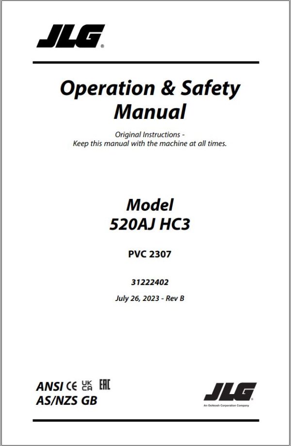 JLG Boom Lifts 520AJ HC3 Operation Safety Manual 31222402 2023 PVC 2307 1