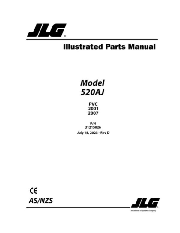 JLG Boom Lifts 520AJ Parts Manual 31215026 2023 PVC 2001 2007