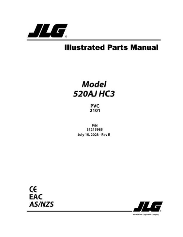 JLG Boom Lifts 520AJ Parts Manual 31215985 2023 PVC 2101