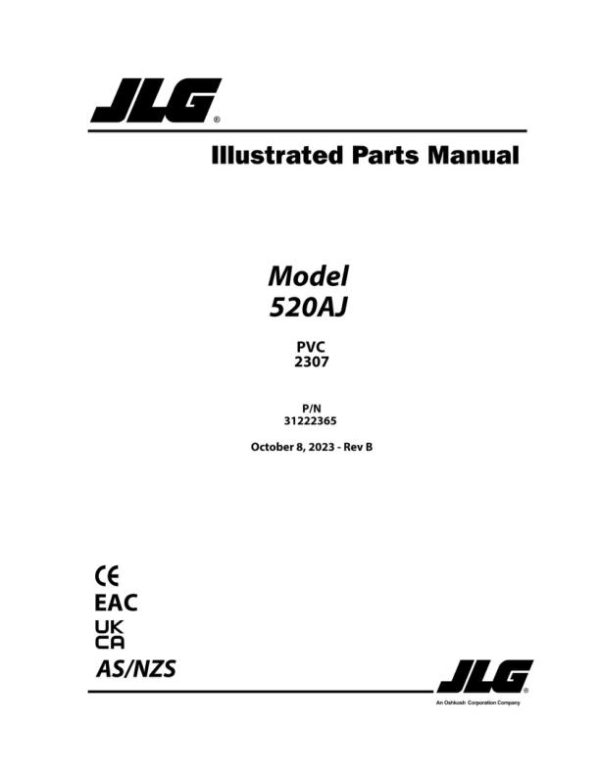 JLG Boom Lifts 520AJ Parts Manual 31222365 2023 PVC 2307
