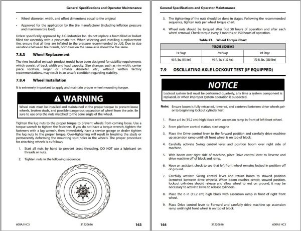 JLG Boom Lifts 600AJ HC3 Operation Safety Manual 31220616 2023 PVC 2207 1