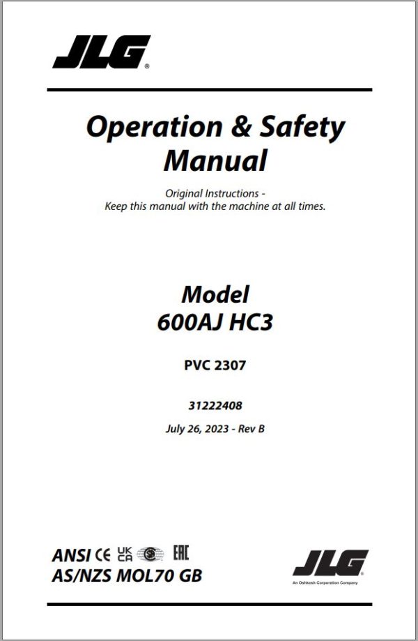 JLG Boom Lifts 600AJ HC3 Operation Safety Manual 31222408 2023 PVC 2307