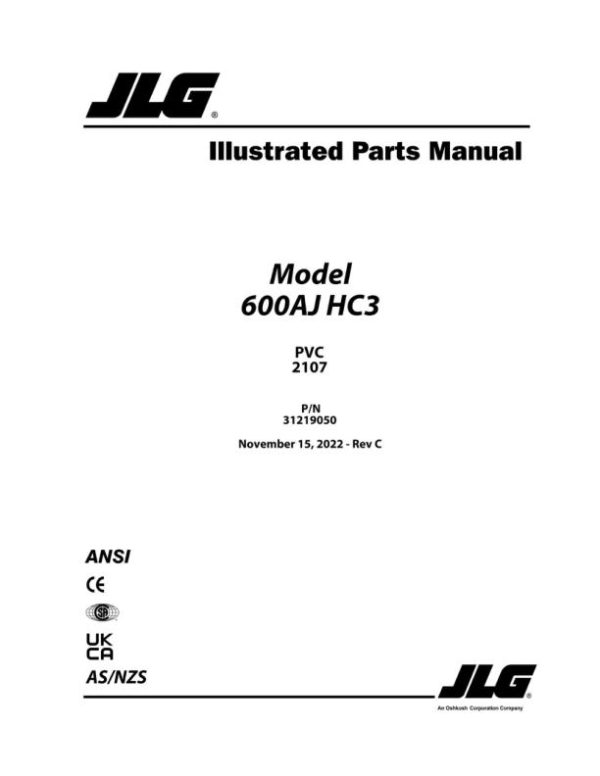 JLG Boom Lifts 600AJ HC3 Parts Manual 31219050 2022 PVC 2107