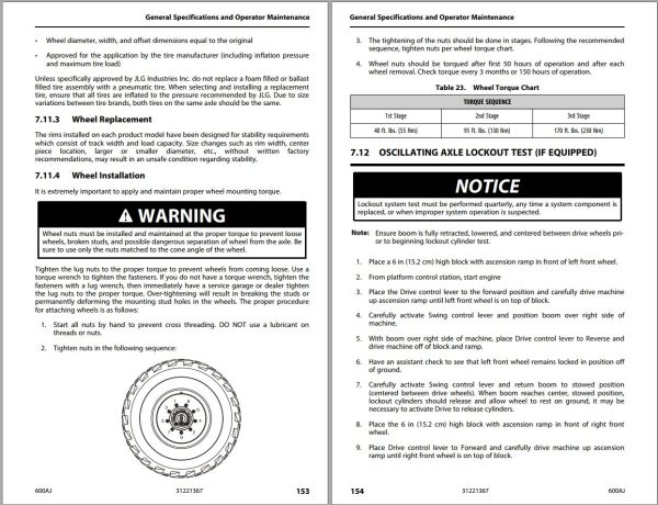 JLG Boom Lifts 600AJ Operation Safety Manual 31221367 2023 PVC 2301 1