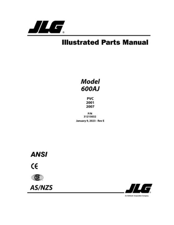JLG Boom Lifts 600AJ Parts Manual 31215032 2023 PVC 2001 2007