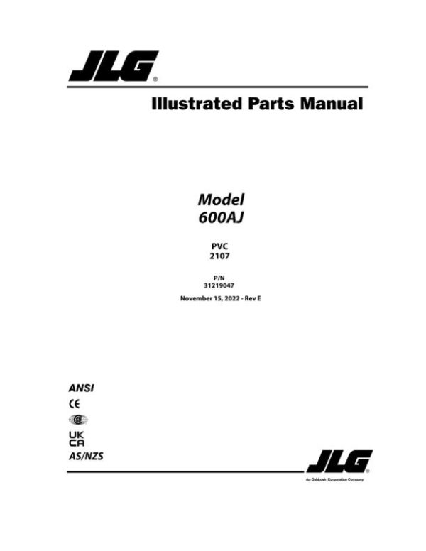 JLG Boom Lifts 600AJ Parts Manual 31219047 2022 PVC 2107