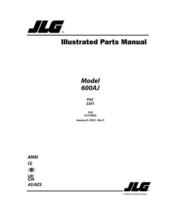 JLG Boom Lifts 600AJ Parts Manual 31219925 2023 PVC 2201
