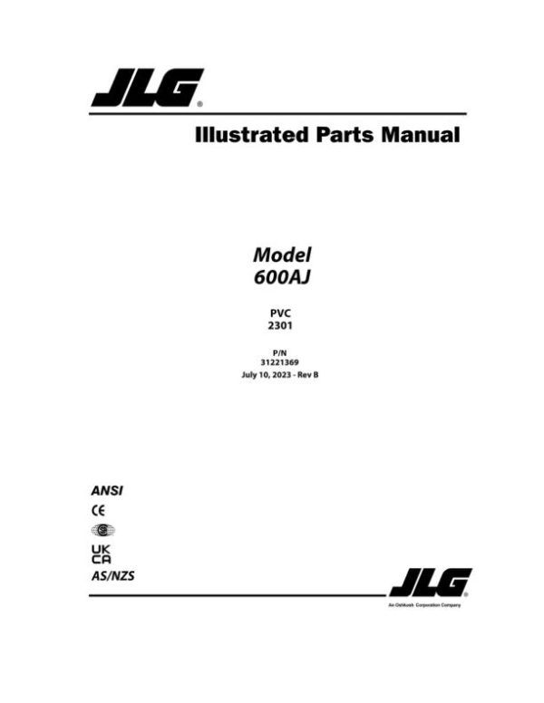 JLG Boom Lifts 600AJ Parts Manual 31221369 2023 PVC 2301