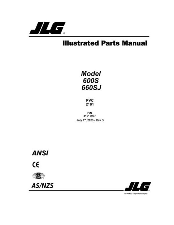 JLG Boom Lifts 600S 660SJ Parts Manual 31215997 2023 PVC 2101