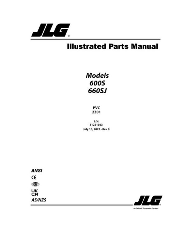 JLG Boom Lifts 600S 660SJ Parts Manual 31221363 2023 PVC 2301