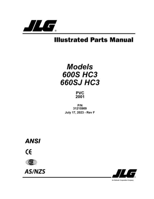 JLG Boom Lifts 600S HC3 660SJ HC3 Parts Manual 31215909 2023 PVC 2001