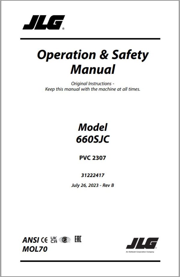 JLG Boom Lifts 660SJC Operation Safety Manual 31222417 2023 PVC 2307