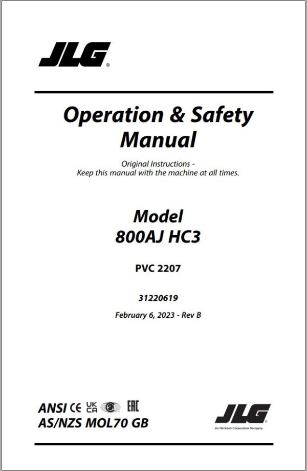 JLG Boom Lifts 800AJ HC3 Operation Safety Manual 31220619 2023 PVC 2207