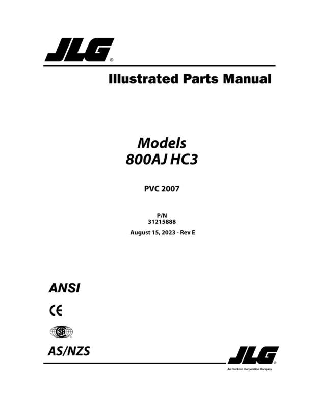 JLG Boom Lifts 800AJ HC3 Parts Manual 31215888 2023 PVC 2007