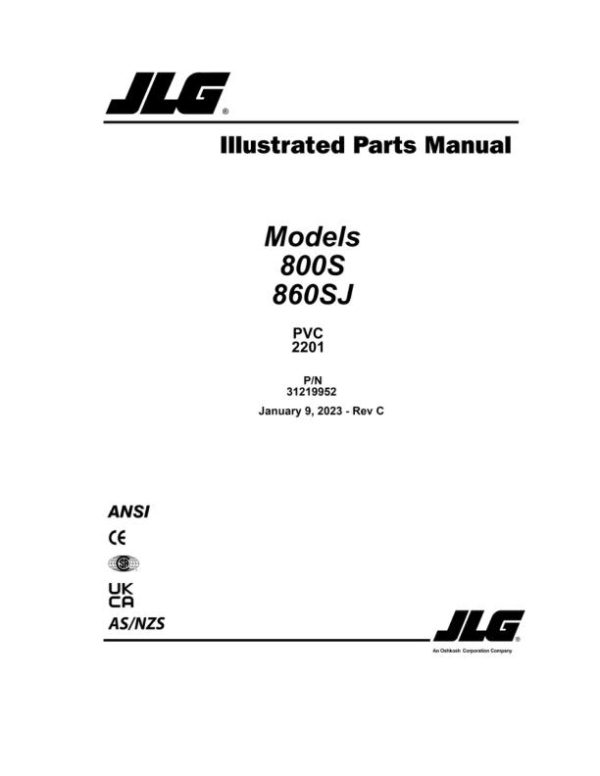 JLG Boom Lifts 800S 860SJ Parts Manual 31219952 2023 PVC 2201