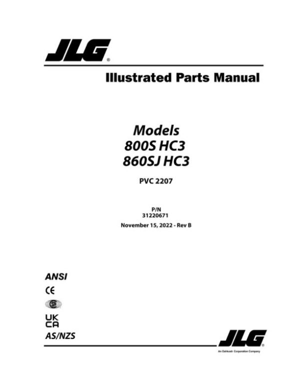 JLG Boom Lifts 800S HC3 860SJ HC3 Parts Manual 31220671 2022 PVC 2207