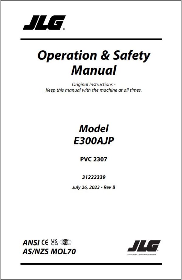 JLG Boom Lifts E300AJP Operation Safety Manual 31222339 2023 PVC 2307