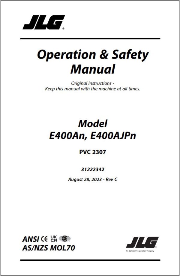 JLG Boom Lifts E400AJPnarrow E400Anarrow Operation Safety Manual 31222342 2023 PVC 2307