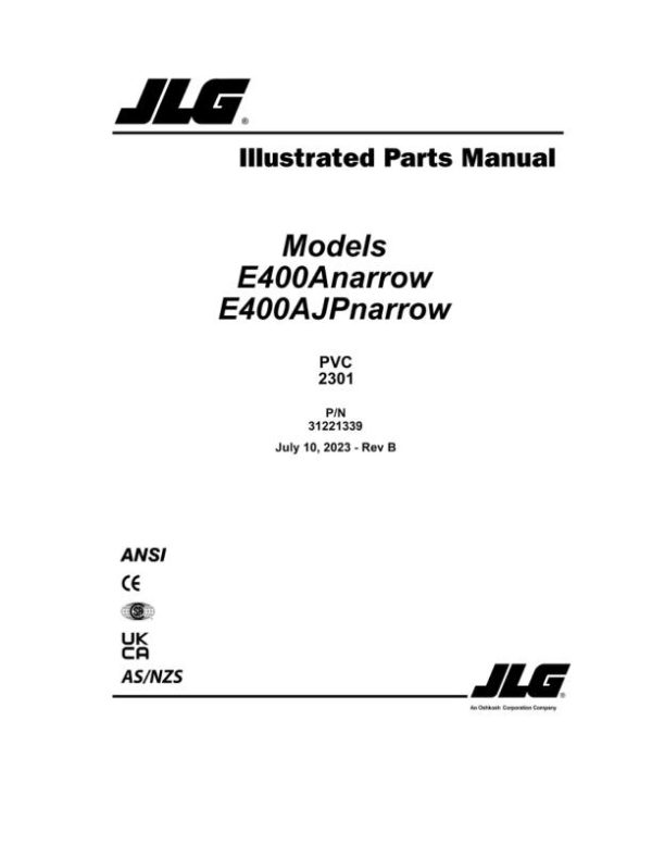 JLG Boom Lifts E400AJPnarrow E400Anarrow Parts Manual 31221339 2023 PVC 2301