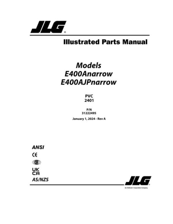 JLG Boom Lifts E400AJPnarrow E400Anarrow Parts Manual 31222495 2023 PVC 2401
