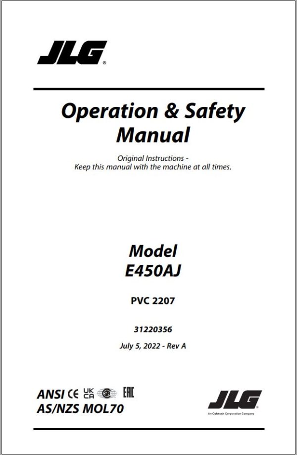 JLG Boom Lifts E450AJ Operation Safety Manual 31220356 2022 PVC 2207