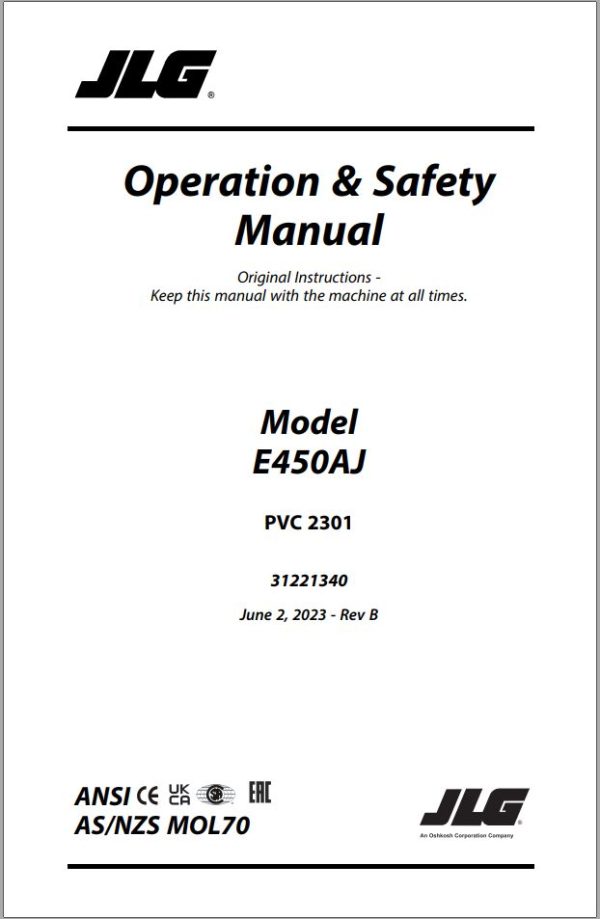 JLG Boom Lifts E450AJ Operation Safety Manual 31221340 2023 PVC 2301