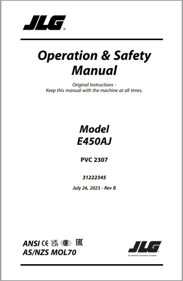 JLG Boom Lifts E450AJ Operation Safety Manual 31222345 2023 PVC 2307