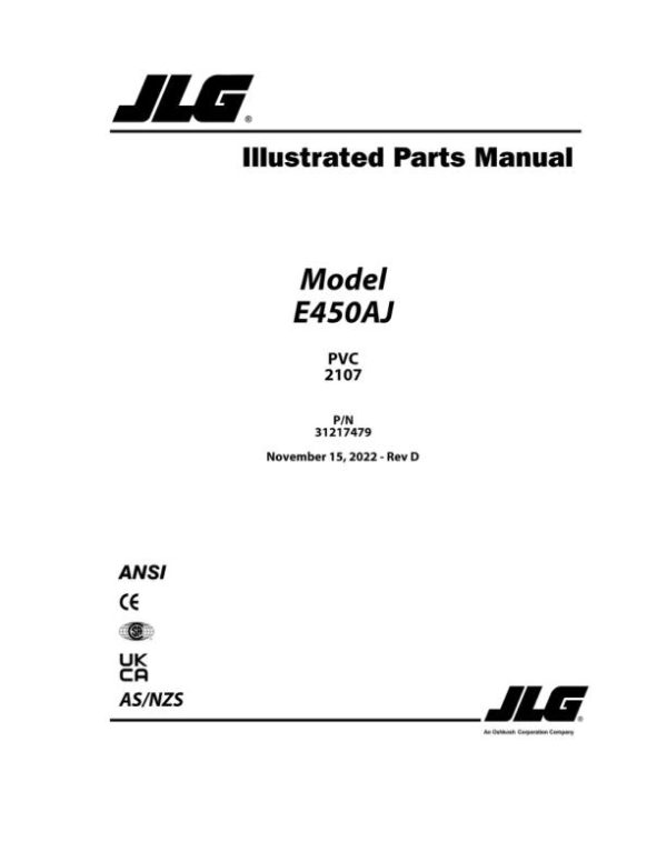 JLG Boom Lifts E450AJ Parts Manual 31217479 2022 PVC 2107