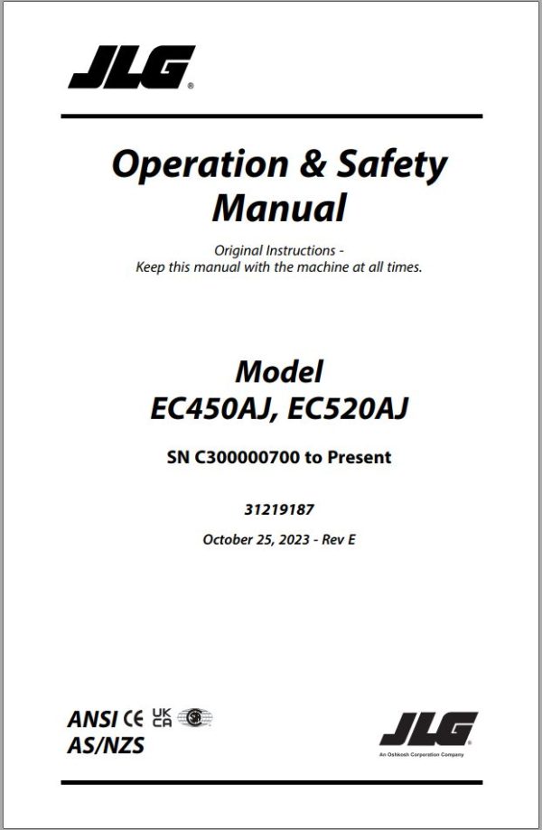 JLG Boom Lifts EC450AJ EC520AJ Operation Safety Manual 31219187 2023