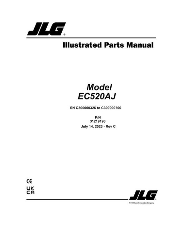 JLG Boom Lifts EC520AJ Parts Manual 31219190 2023