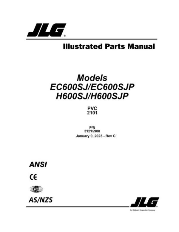 JLG Boom Lifts EC600SJ EC600SJP H600SJ H600SJP Parts Manual 31215988 2023 PVC 2101