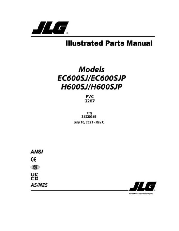 JLG Boom Lifts EC600SJ EC600SJP H600SJ H600SJP Parts Manual 31220361 2023 PVC 2207